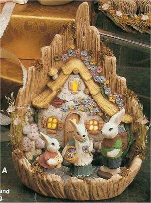 Carved Easter Village 9.5"T
