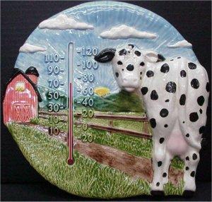 Barn & Cow Plaque w/therm.11"