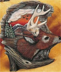 Woodcarved Deer Scene 9"H
