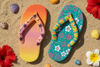 Flip Flop w/Flowers Set 9.5"L Unpainted