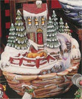 Winter Fountain w/Horses Base Glazed 11"t