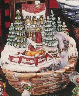 Winter Fountain w/Horses Base Glazed 11"t