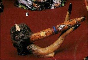 Buffalo Peace Pipe & Holder 4.25"t