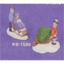 Village Children Set Sled &Tree 2.5"t