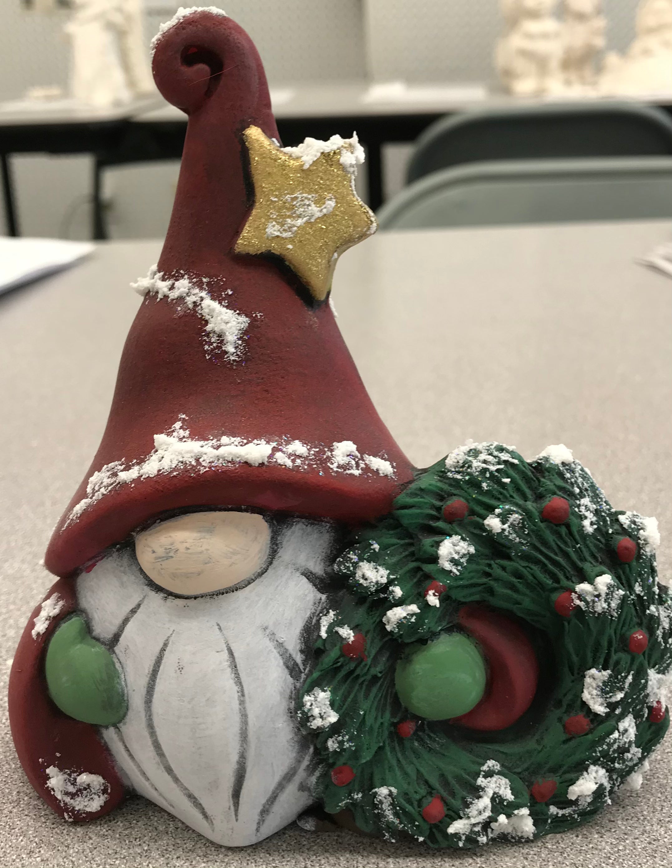 Gnome w/wreath Left side 5.75”T x 5.75”W