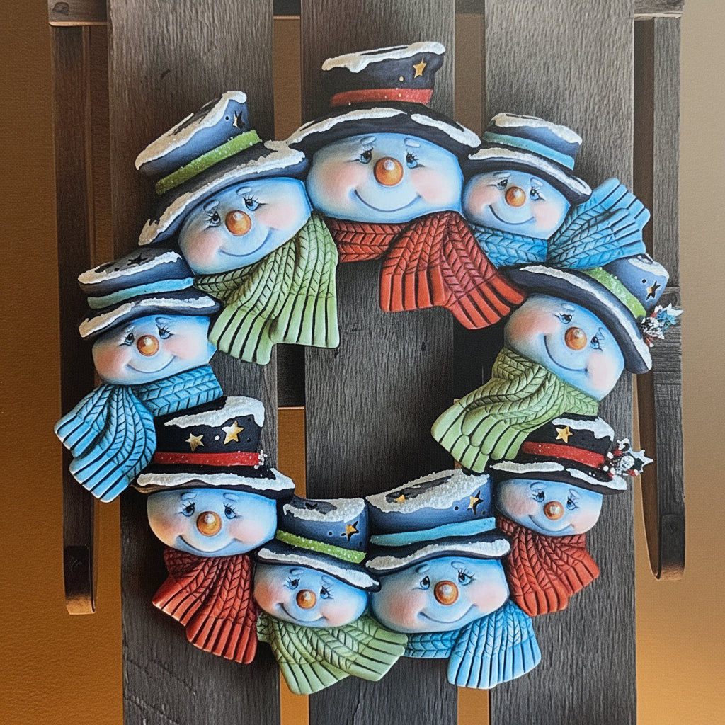CM Snowman Wreath 15.75”D Flock Greens & Holly not includ.