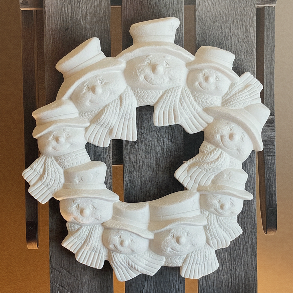 CM Snowman Wreath 15.75”D Flock Greens & Holly not includ.